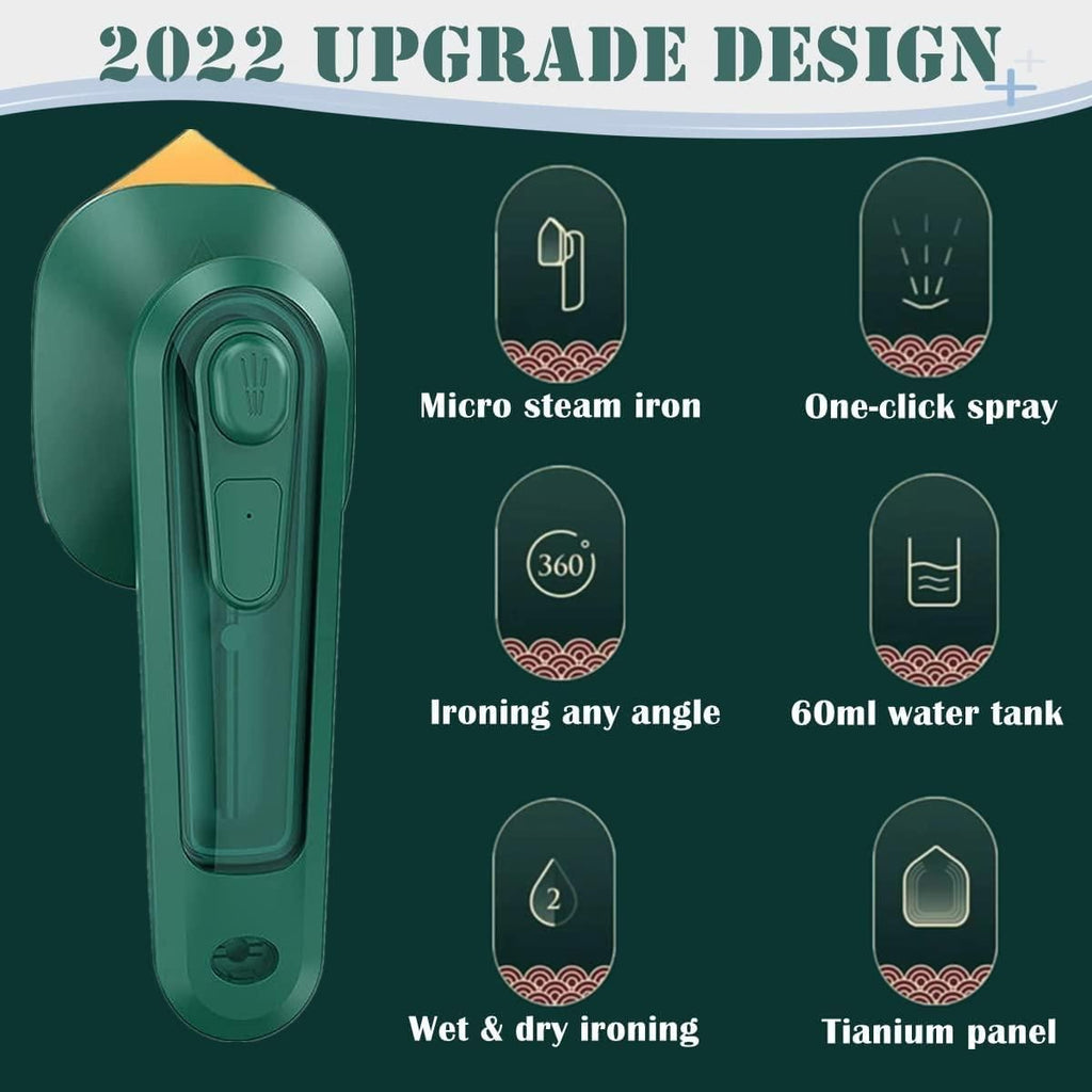 LuxeSteam Handheld Iron – Titanium Panel, Travel-Friendly & Portable Steam Iron for Quick Wrinkle Removal on Multiple Fabrics