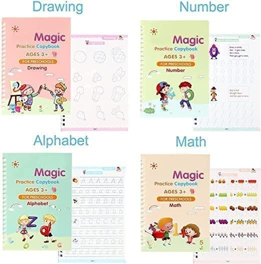 Sank Magic Practice Copybook – 4 Reusable Books with Pen, Grip & Refills | Fun Handwriting & Learning Set for Kids