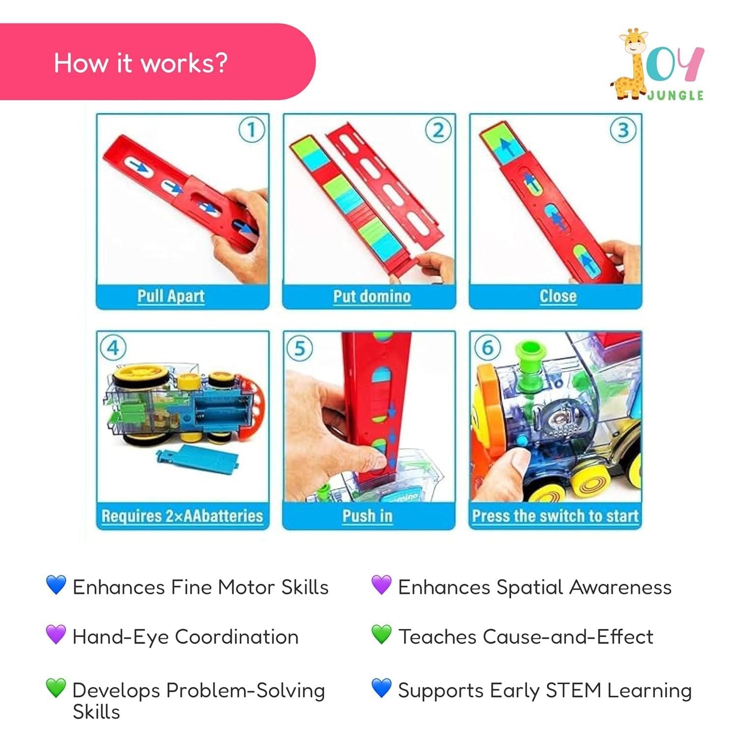ChooChoo Domino Train Set – Automatic Domino Placement, 40 Colorful Blocks with Sound Effects for Kids’ Fun & Learning