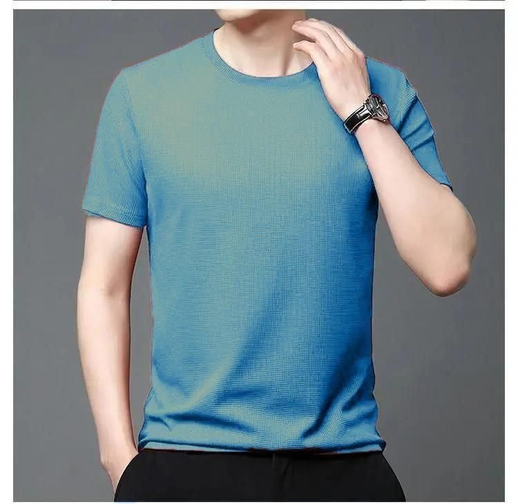 StretchEase Men’s Round Neck T-Shirts (Pack of 4) – Stretchable, Breathable & Quick-Dry Polyester Tees for Everyday Comfort