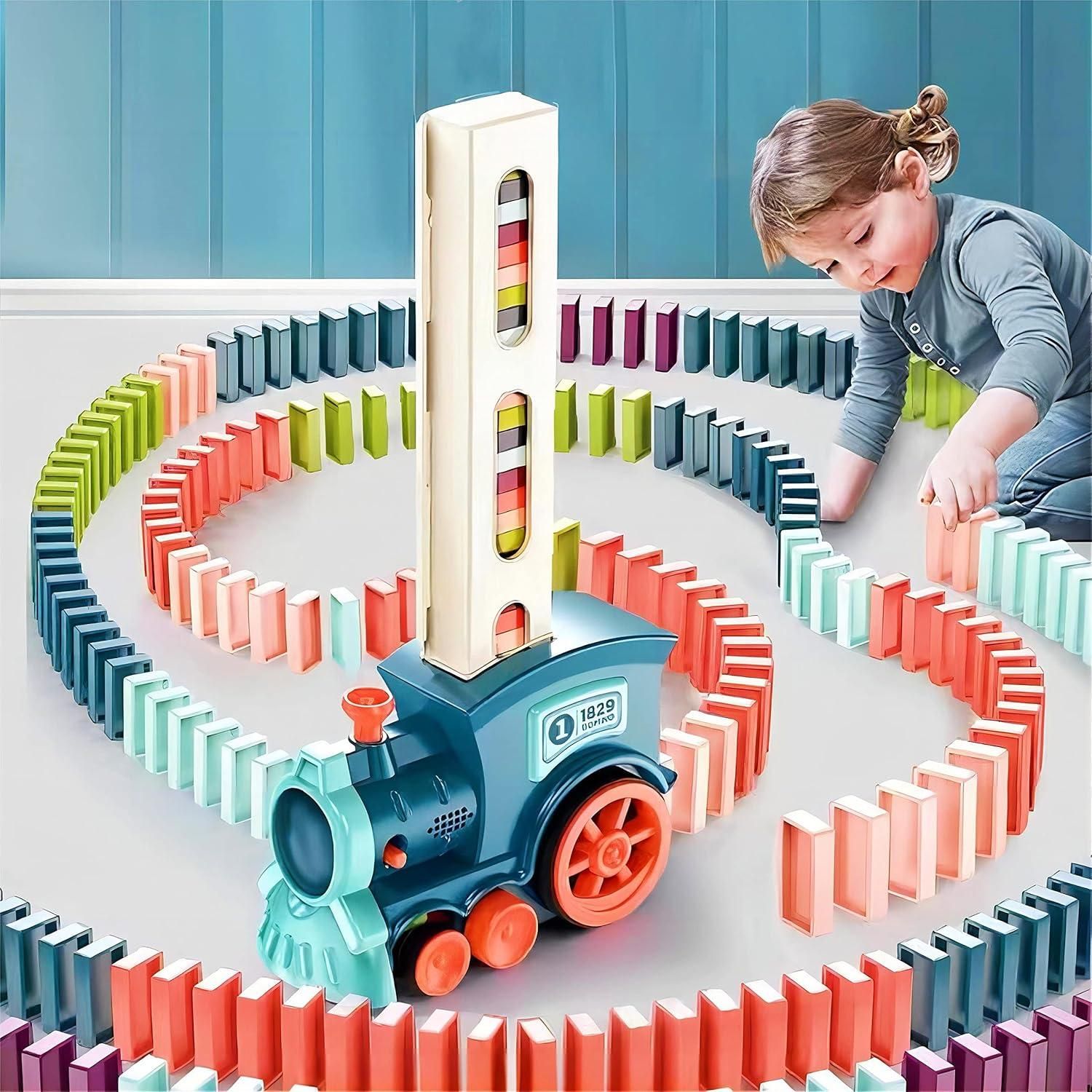 ChooChoo Domino Train Set – Automatic Domino Placement, 40 Colorful Blocks with Sound Effects for Kids’ Fun & Learning