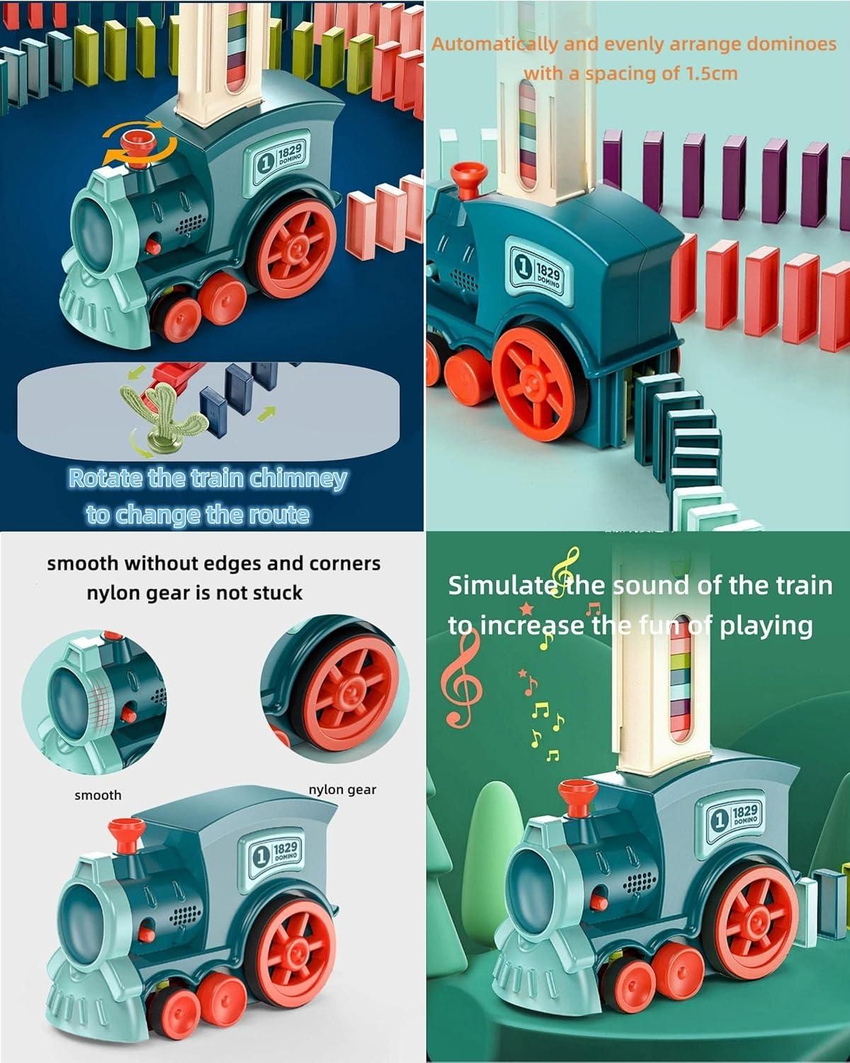 ChooChoo Domino Train Set – Automatic Domino Placement, 40 Colorful Blocks with Sound Effects for Kids’ Fun & Learning