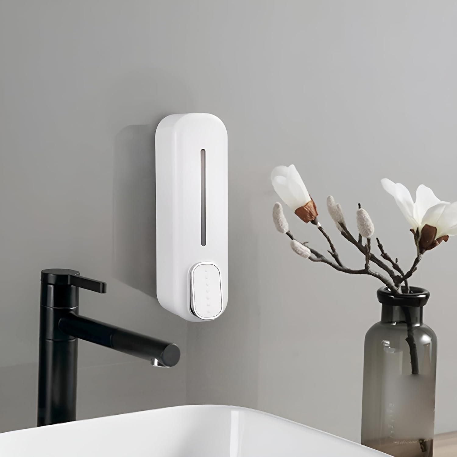 LuxePress Wall-Mounted Soap Dispenser – Refillable, Leakproof, Easy Press Design for Bathroom & Kitchen