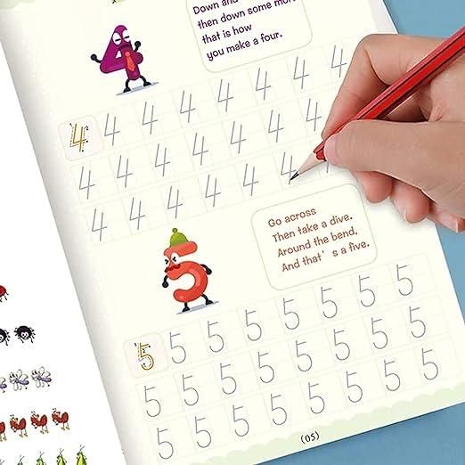 Sank Magic Practice Copybook – 4 Reusable Books with Pen, Grip & Refills | Fun Handwriting & Learning Set for Kids