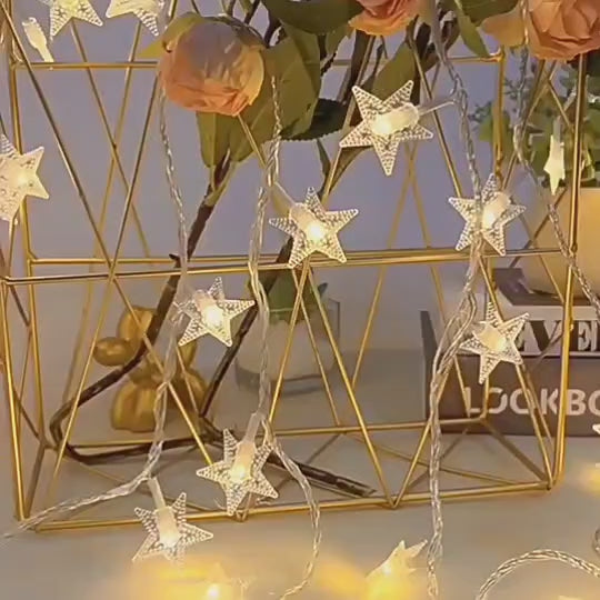 StarGlow LED String Lights – Star Pattern Fairy Lights, Multicolor, USB/Rechargeable, Perfect for Home Decor, Parties & Festivals