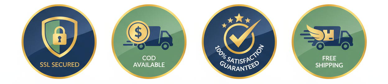 trust badge images (SSL Secured, COD Available, 100% Satisfaction Guaranteed, Free Shipping